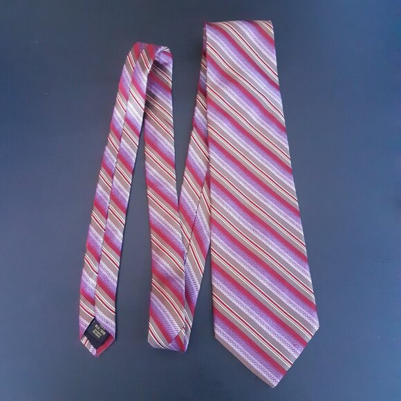 Bovet 100% Silk Diagonal Stripe Tie, Taupe, Maroon Red, Mauve & White - Picture 7 of 11